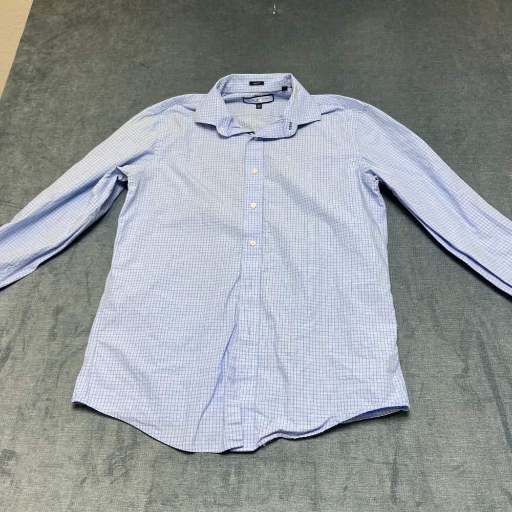 Tommy Hilfiger Ithaca Dress Shirt Men M 15.5 32/33 Blue Check Slim Fit Button Up
